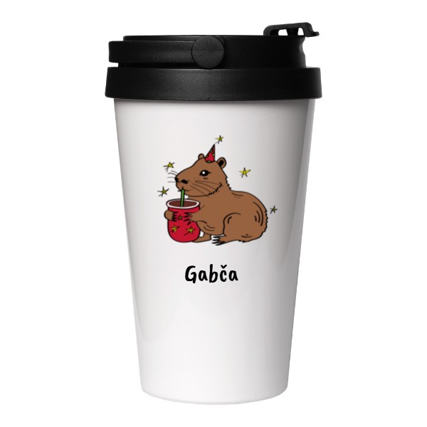 Cestovní nerezový hrnek s potiskem Capybara červená