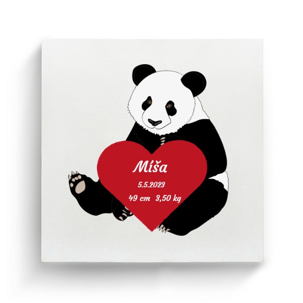 Fotoplátno čtverec s potiskem Fotoplátno - Panda červené srdce - Miminka