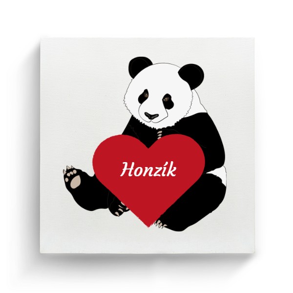 Fotoplátno čtverec s potiskem Fotoplátno - Panda červené srdce - se jménem