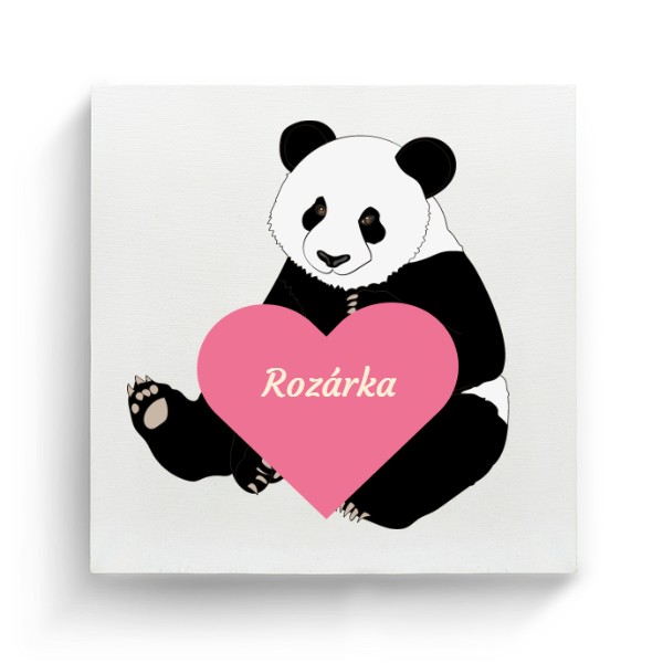 Fotoplátno čtverec s potiskem Fotoplátno - Panda růžové srdce - se jménem