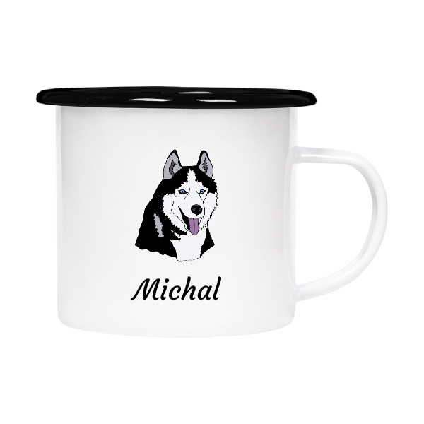 Plecháček - smaltový lem s potiskem Plecháček - Husky se jménem