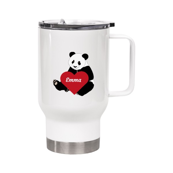 Cestovní termohrnek s uchem s potiskem Thermocup Panda Hearth with name